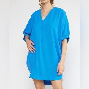 Entro Size S/M Blue Sunshine State Dress V Neck Tulip Hem